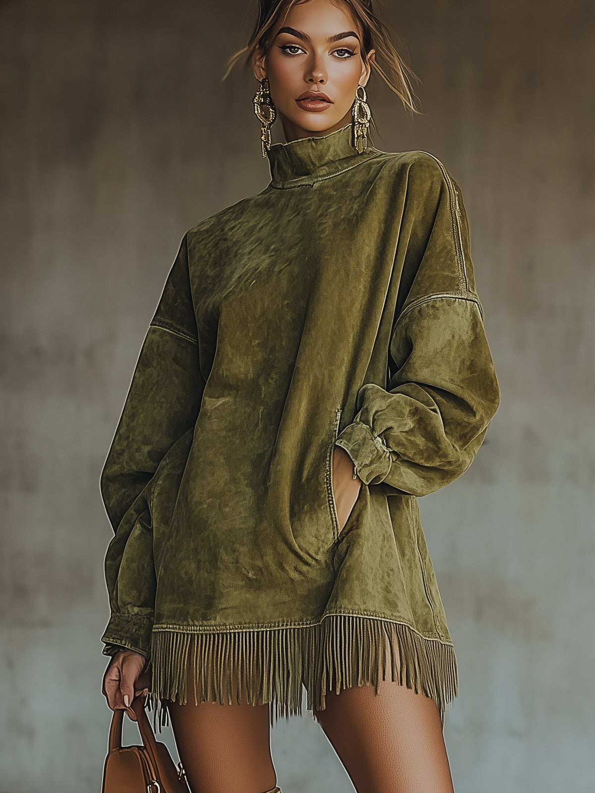 Robe t-shirt à col montant - Olive
