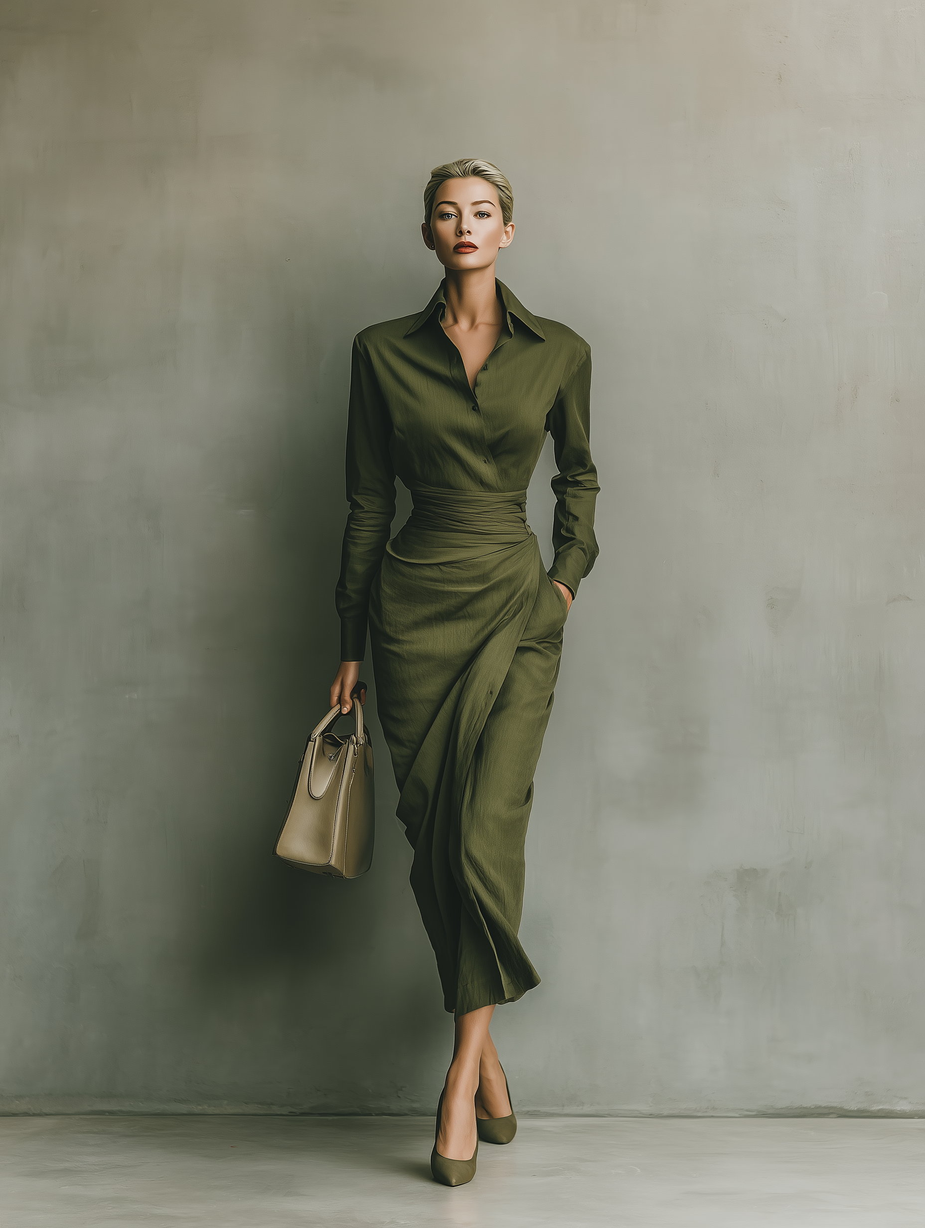 Robe maxi femme en vert militaire en mélange de coton MDA2281I8T