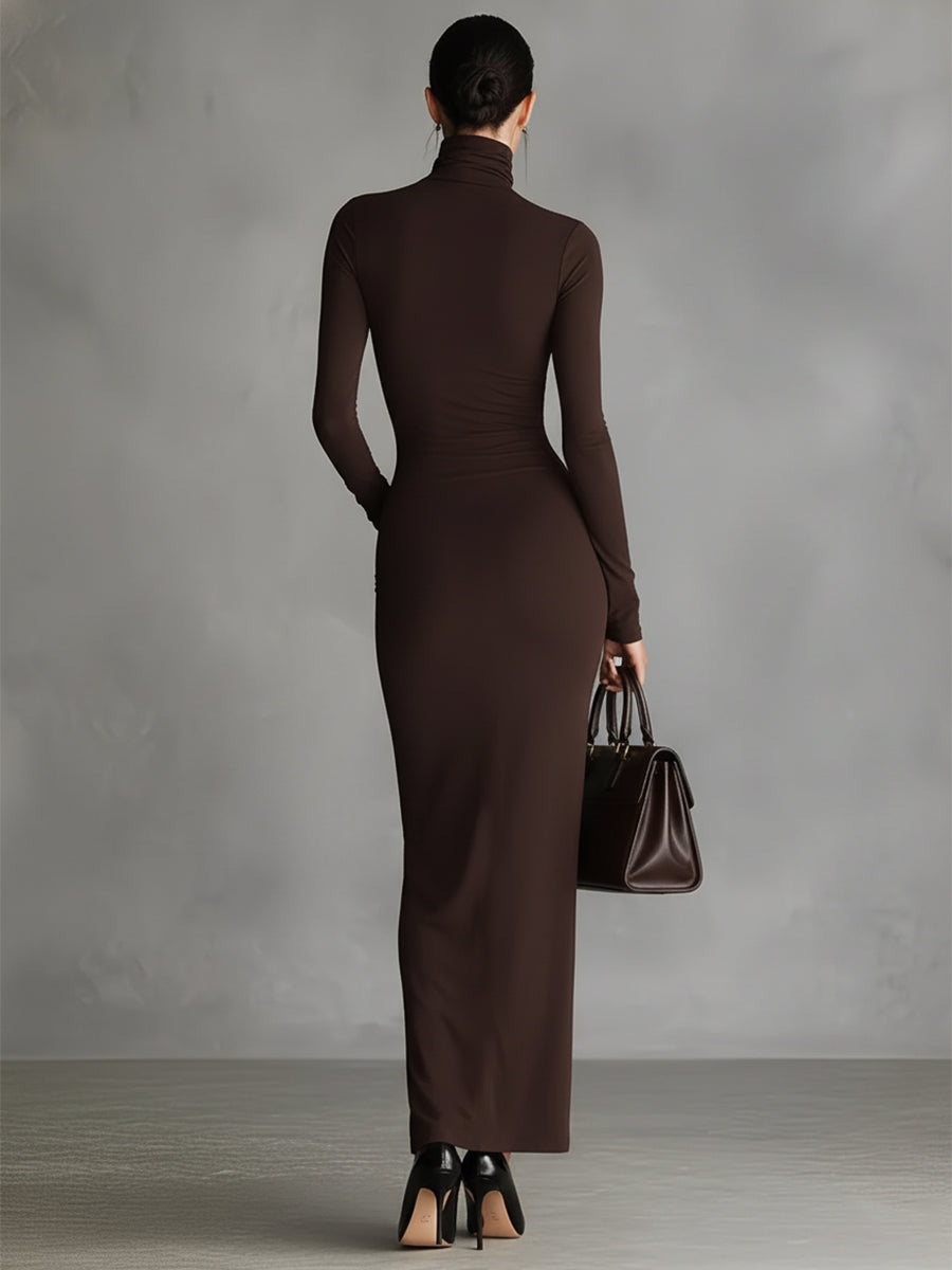 Robe body jupe avec col haut pour femmes en couleur marron MDA1311K1I
