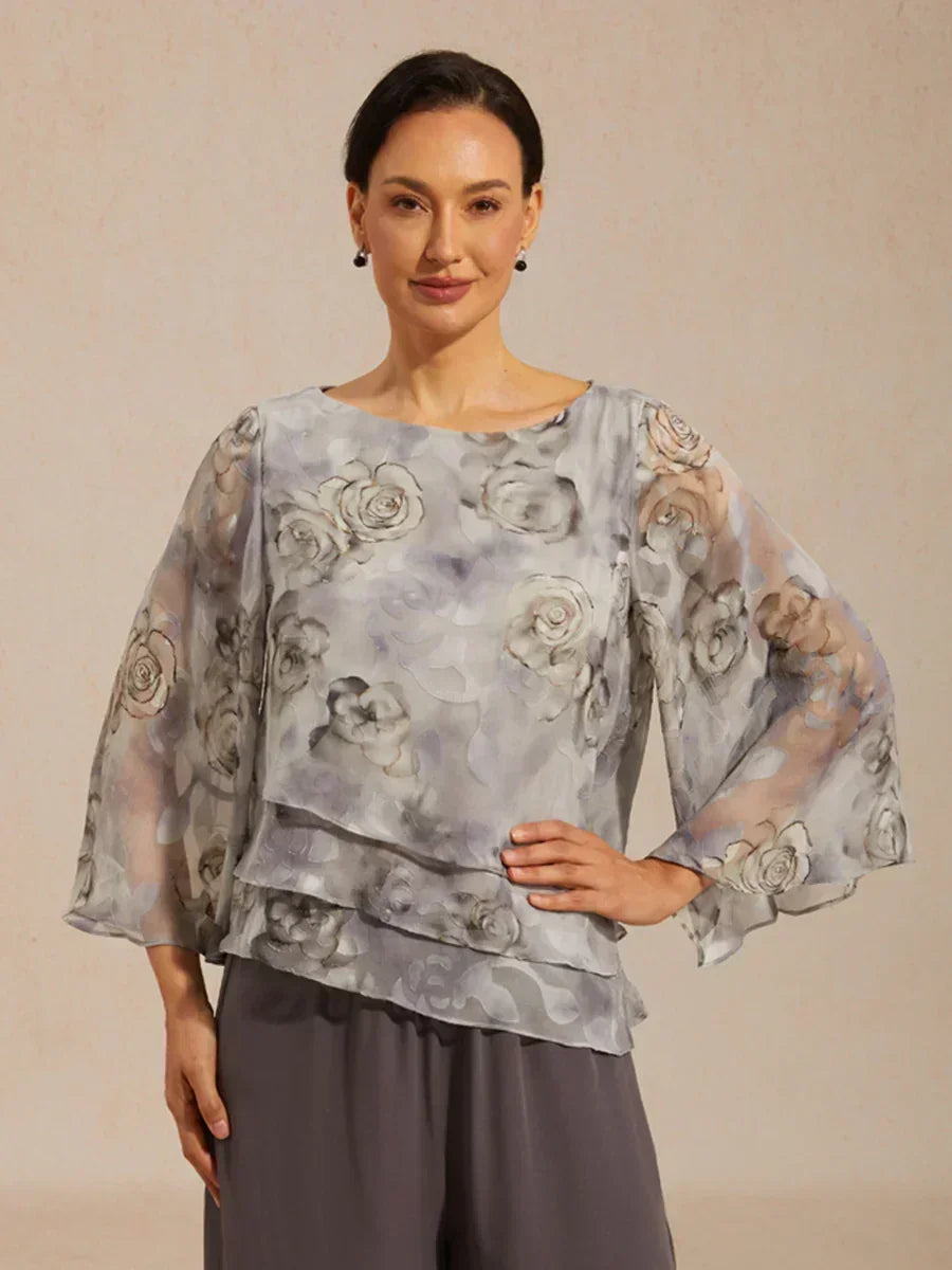 Chemisier en chiffon avec dentelle et motif floral