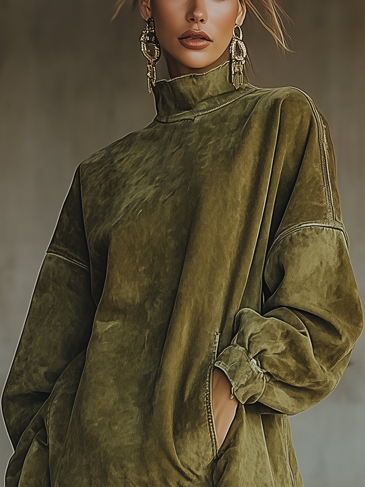 Robe t-shirt à col montant - Olive