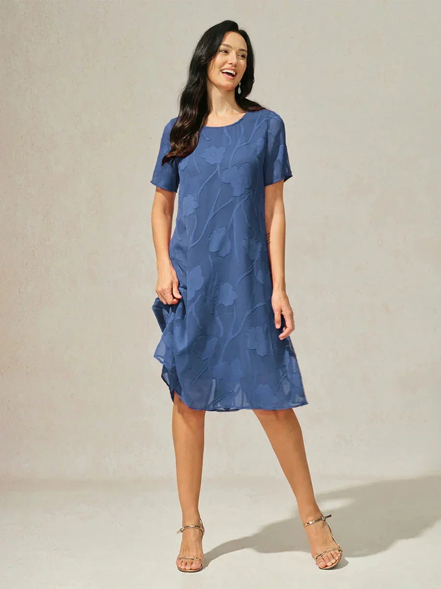 Robe A-Line en chiffon transparent avec des fleurs, longueur genou