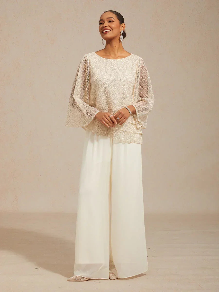 Top en tulle à plusieurs couches avec paillettes et manches en forme de cloche