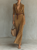Robe maxi avec un bouton et manches courtes pour femmes MDA1205H8Y