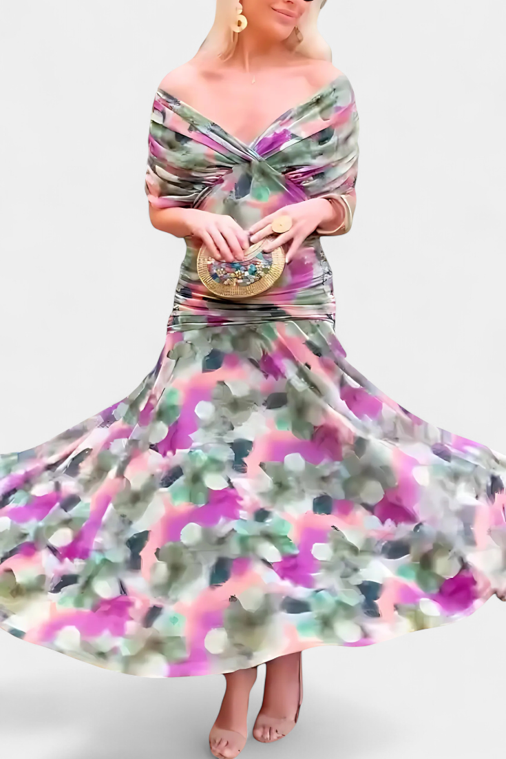 Florendra | Robe longue à fleurs avec col en V