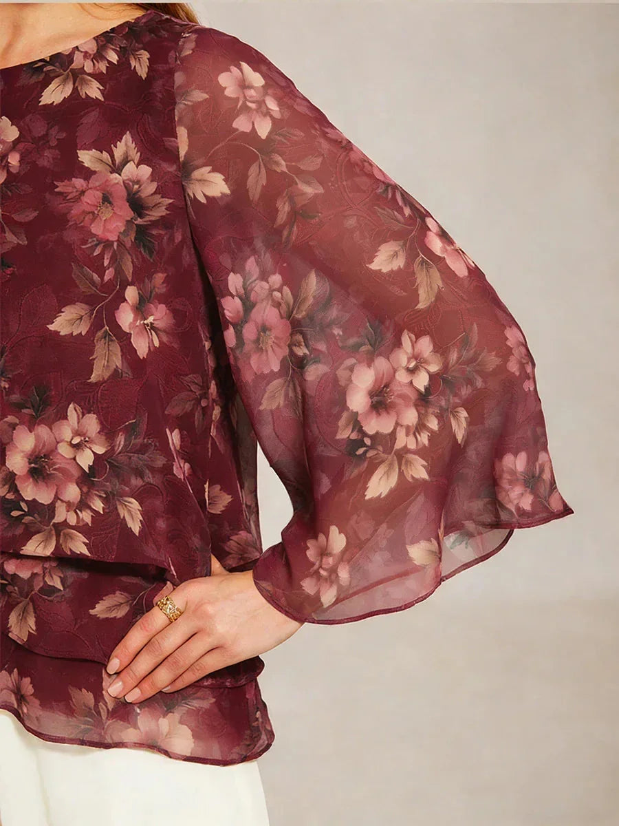 Chemise en chiffon à dentelle avec imprimé floral