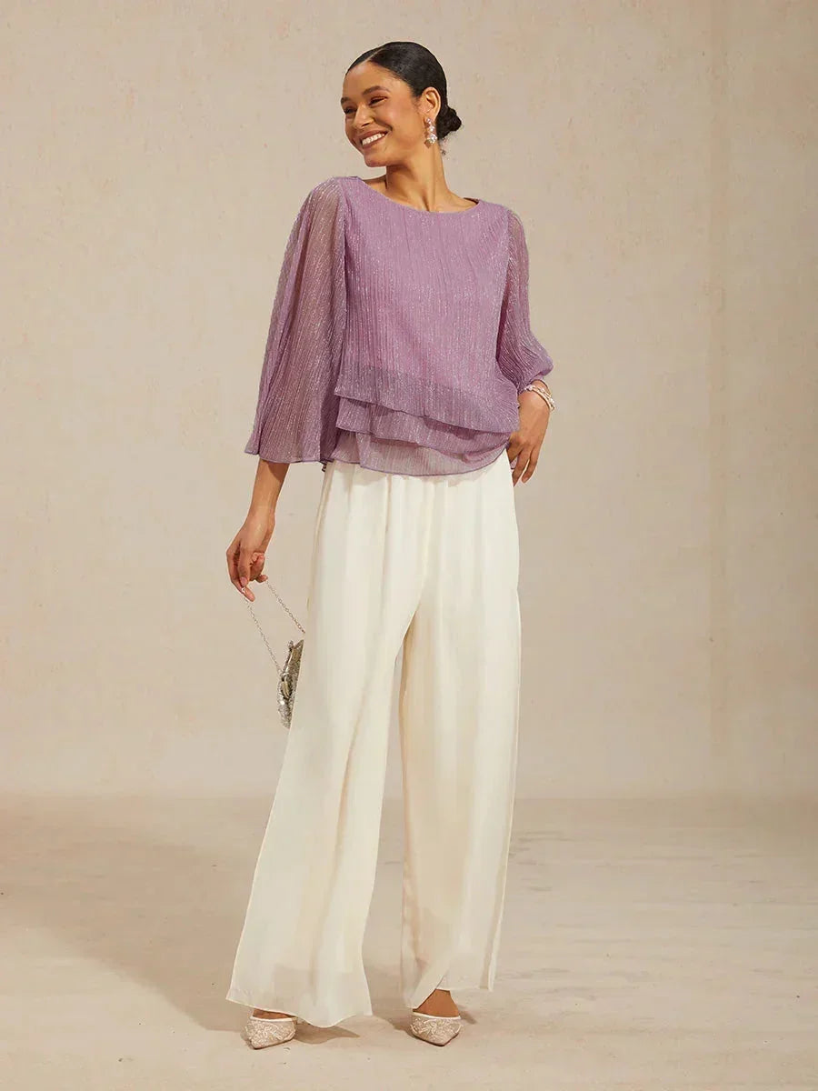 Chemise à couches asymétrique en chiffon froissé métallique