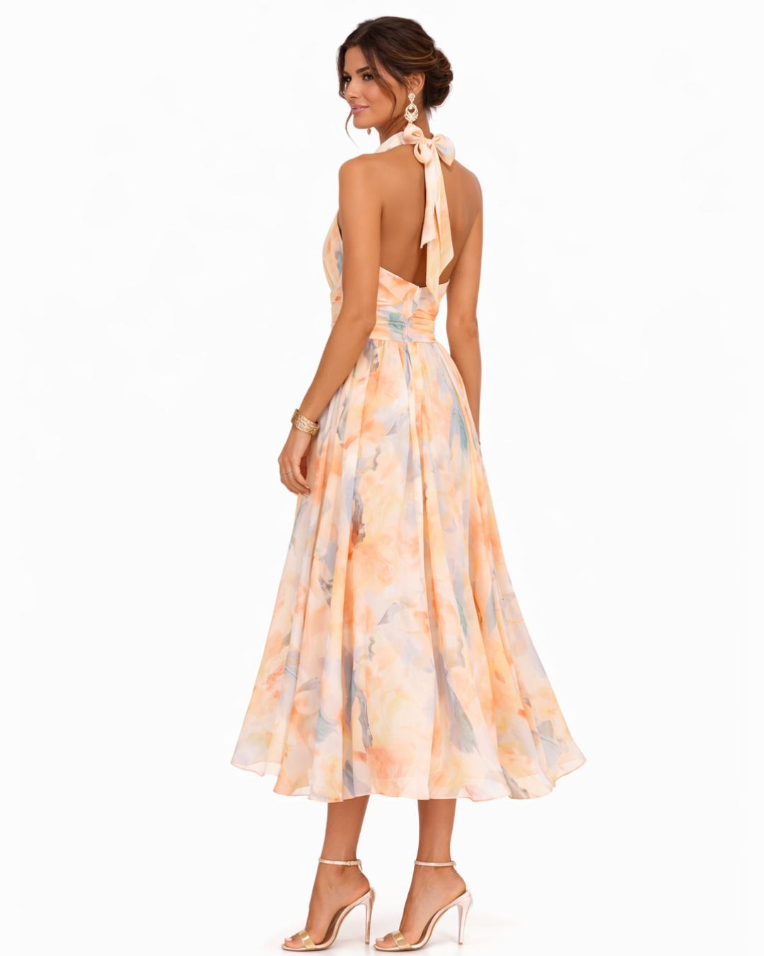 Aurora | Robe avec décolleté américain et motif aquarelle