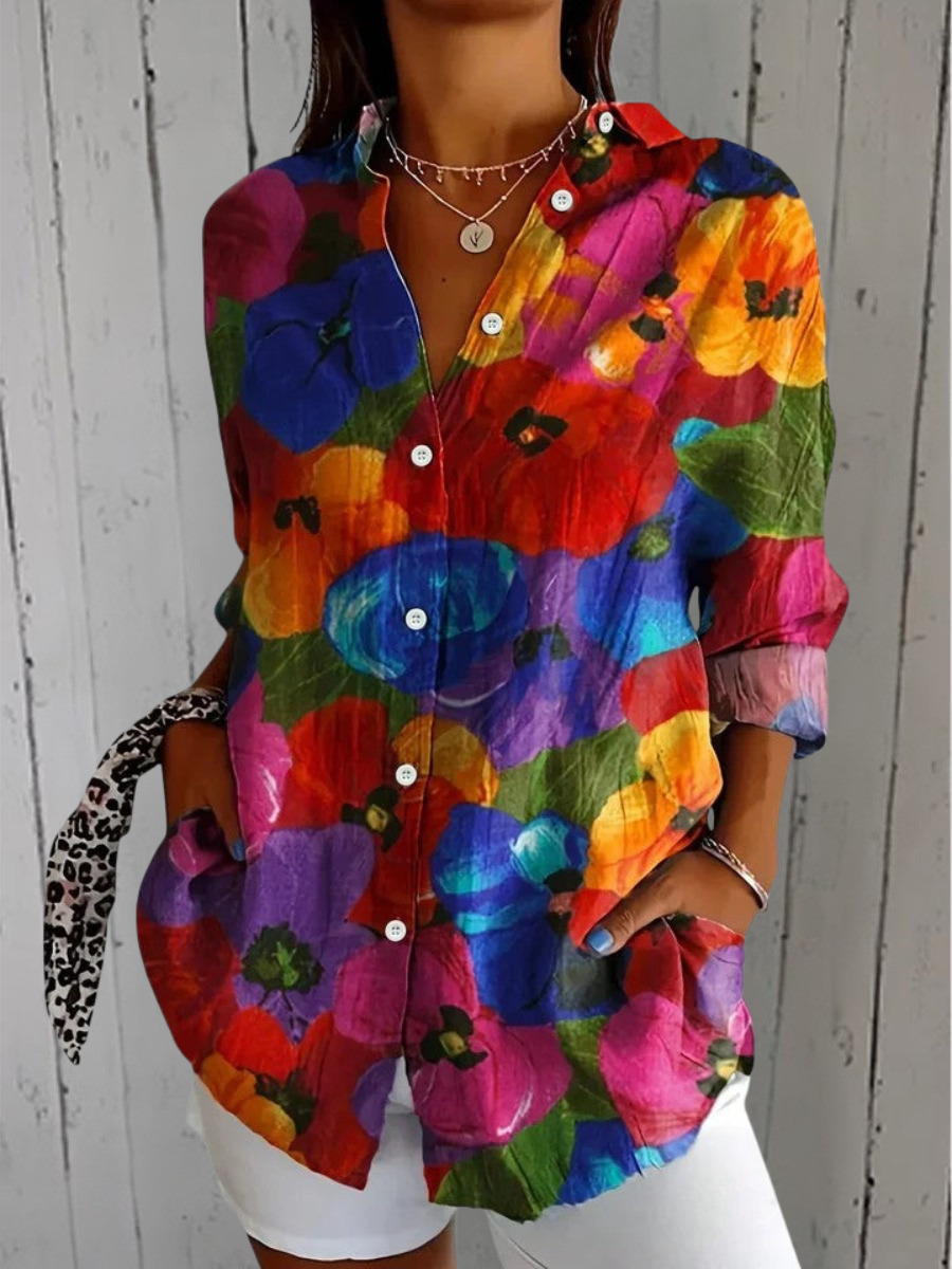 Anika | Chemise à boutons artistique et colorée