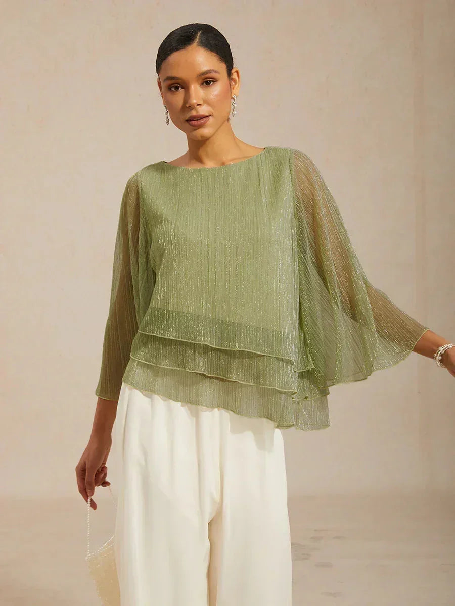 Chemise asymétrique en soie métallique plissée
