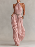 Body pour femmes en couleur blush avec col montant et taille froncée, style romantique-élegant intemporel (sans ceinture) MDZ1133B7I
