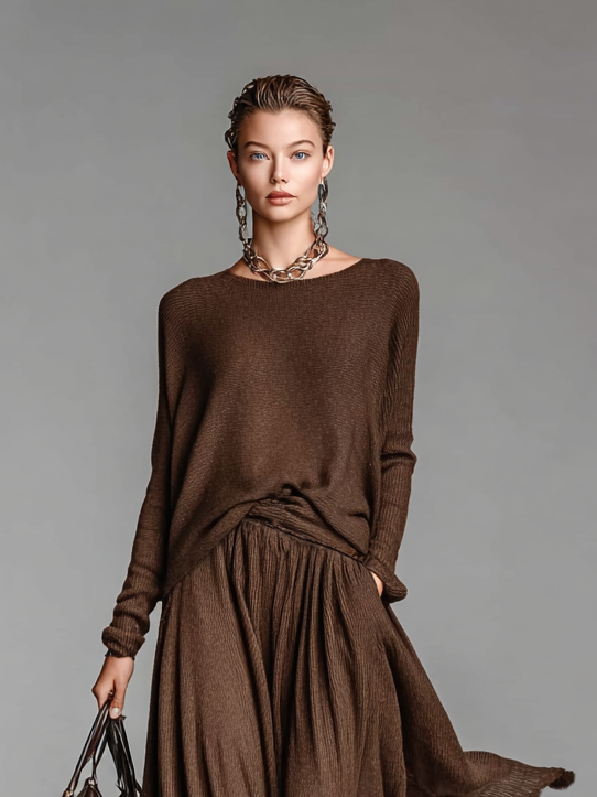 Ensemble jupe et pull avec col rond