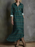 Robe maxi à imprimé à carreaux pour femmes avec manches longues MDA0514L8Y