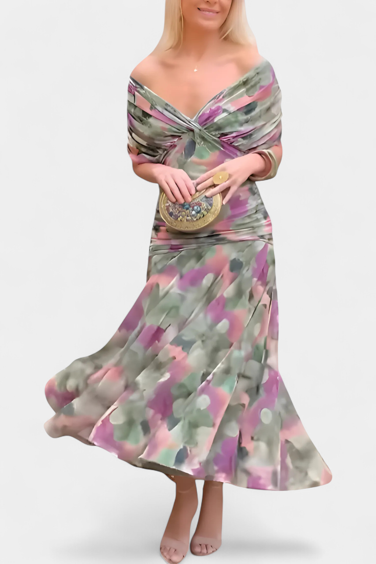 Florendra | Robe longue à fleurs avec col en V