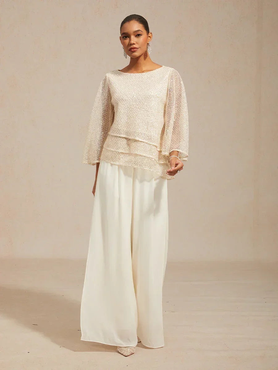 Top en tulle à plusieurs couches avec paillettes et manches en forme de cloche