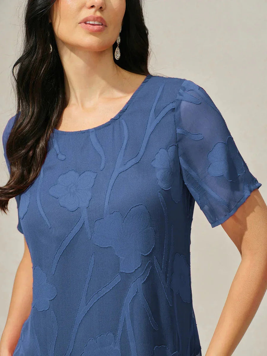 Robe A-Line en chiffon transparent avec des fleurs, longueur genou