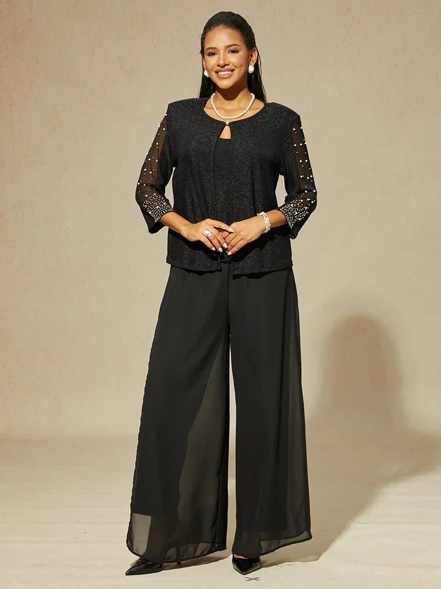 Chemise en texture métallique avec manches 3/4 et perles