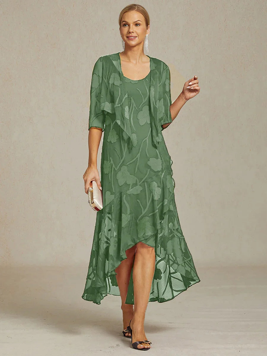 Robe de soirée sans manches en chiffon floral avec des bords asymétriques