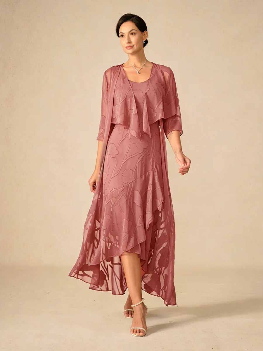 Robes de soirée sans manches en chiffon floral avec des bords asymétriques