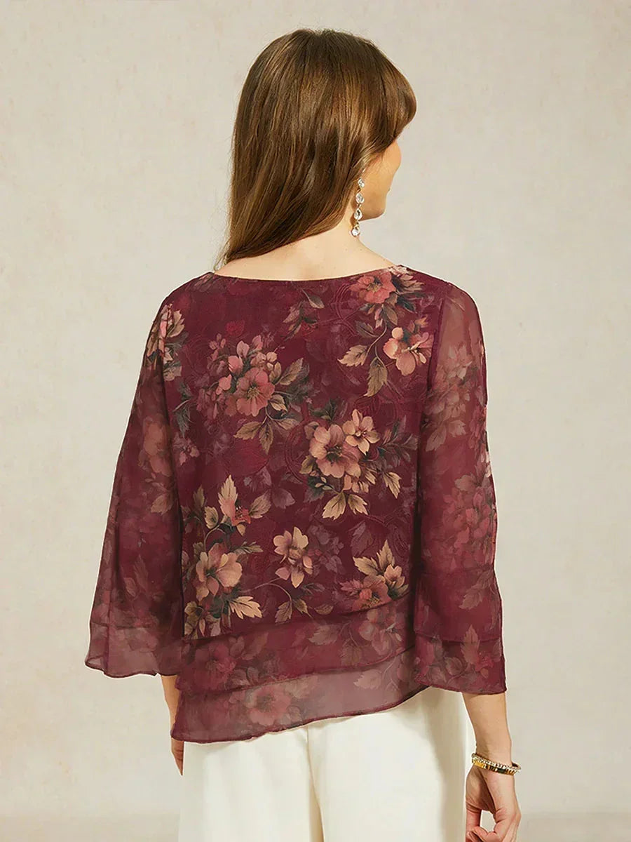 Chemise en chiffon à dentelle avec imprimé floral
