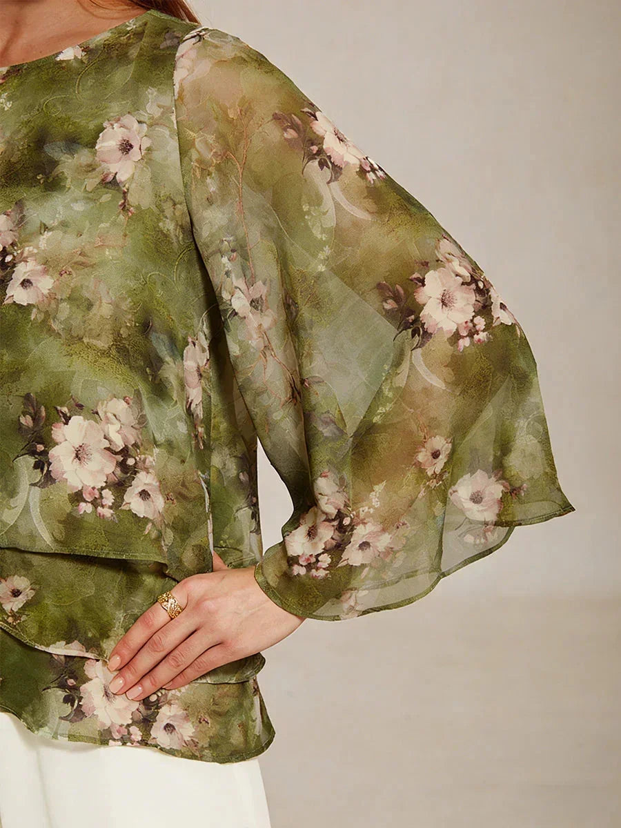 Chemise en chiffon à dentelle avec imprimé floral