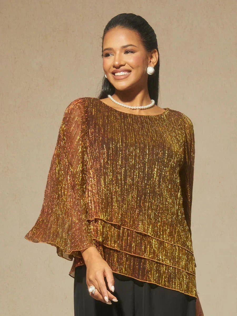 Chemise asymétrique en soie métallique plissée
