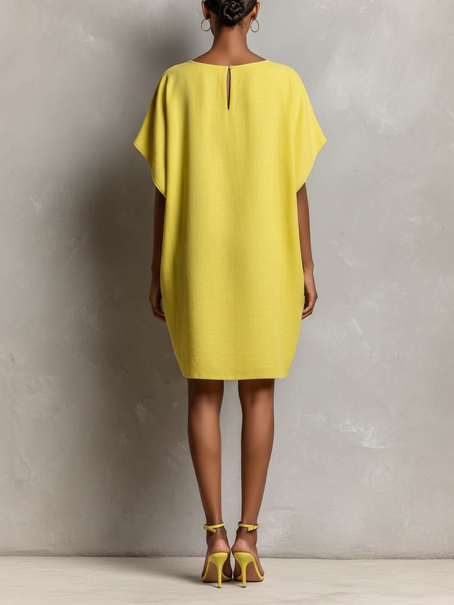 Robe shift pour femmes en jaune lime avec manches batwing et poches MDZ2671C3T