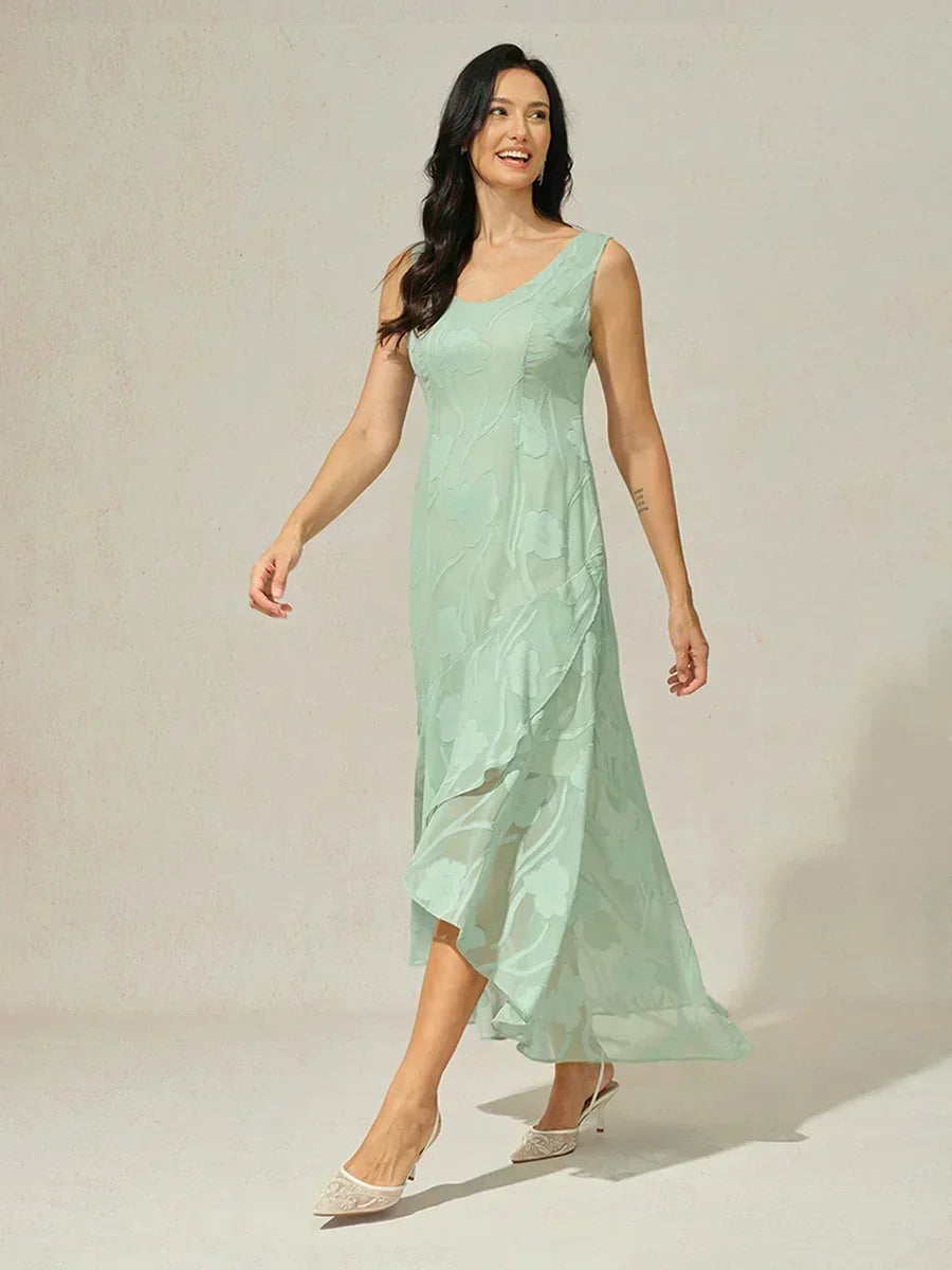 Robes de soirée sans manches en chiffon floral avec des ourlets asymétriques