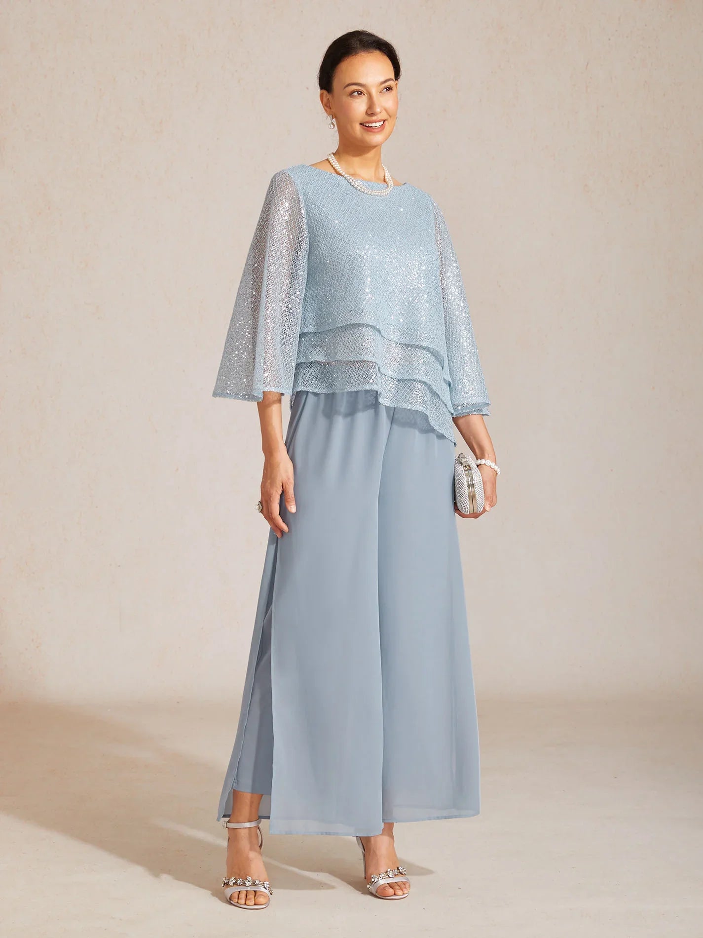 Top en tulle à plusieurs couches avec paillettes et manches en forme de cloche