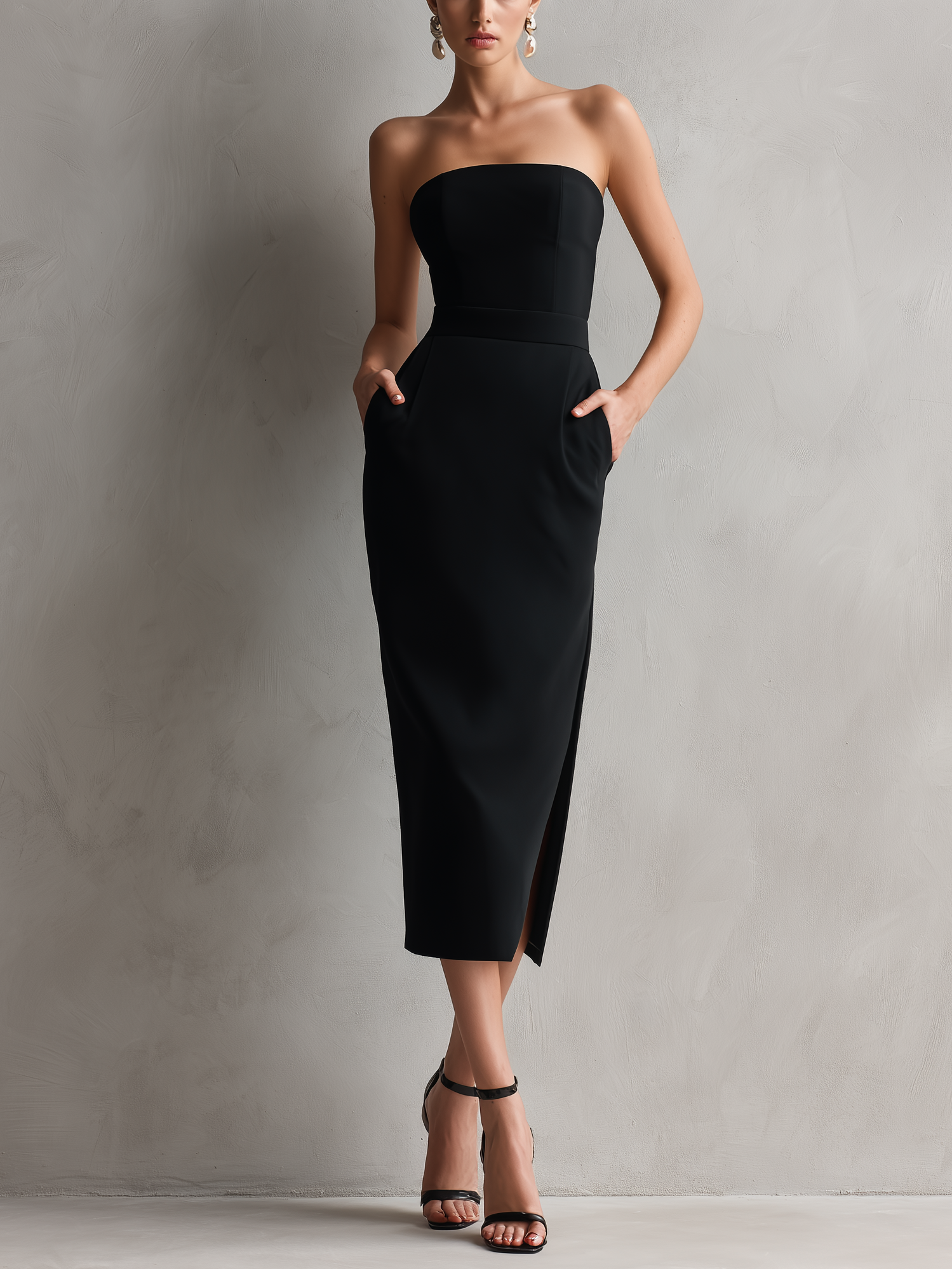 Robe midi noire élégante pour femmes MDZ0669A6AN