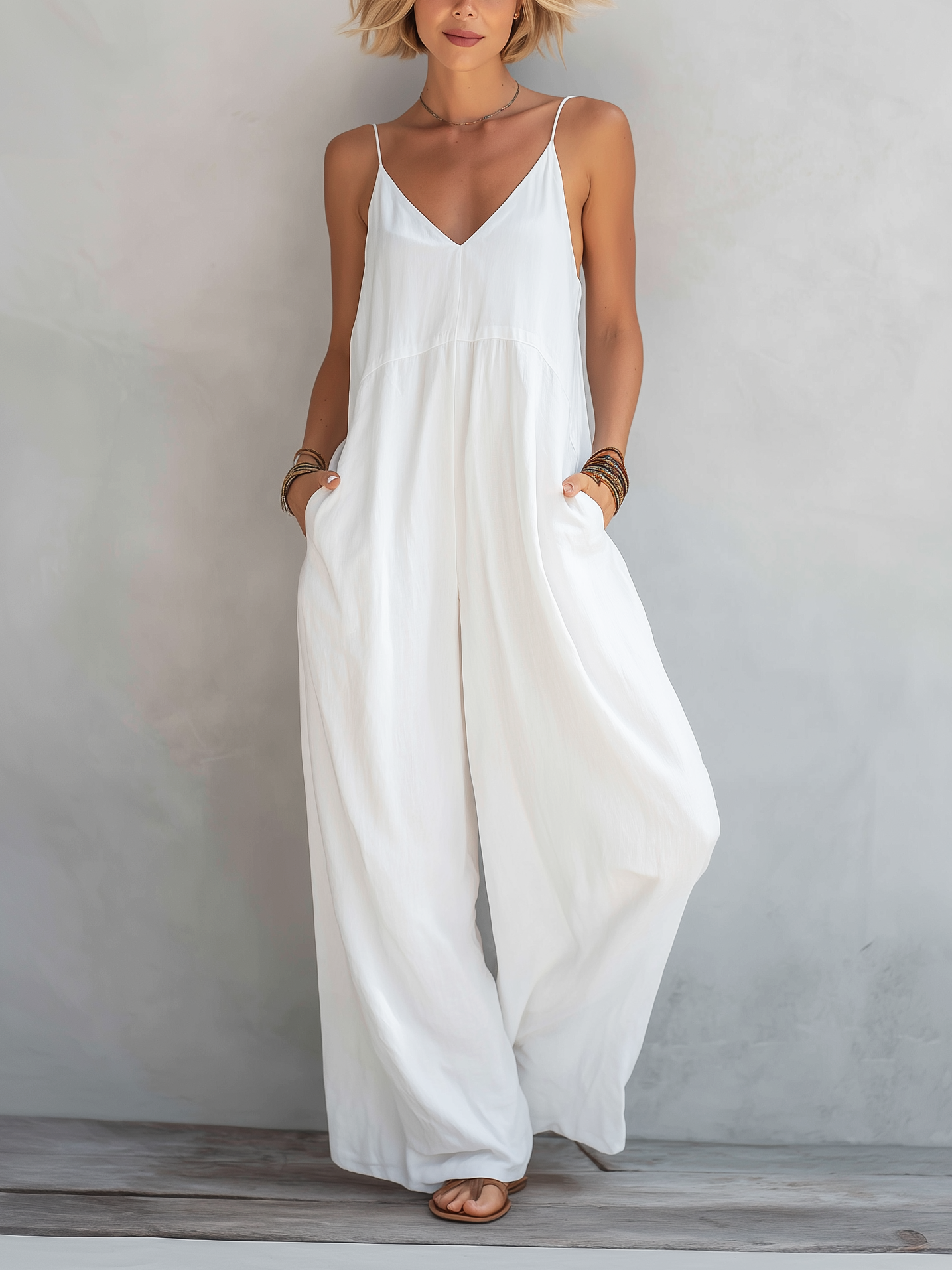 Body d'été pour femmes en couleur blanche en coton et lin MDZ0246C9AN