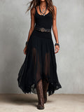 Robe maxi stretch noire boho occidental avec jupe transparente