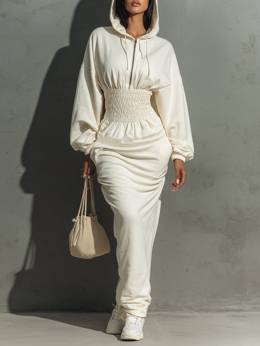 Robe maxi avec plis à la taille, avec capuche, style minimaliste pour femmes MDA1965L4Y