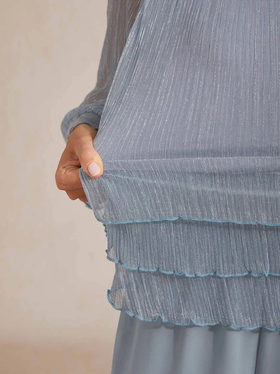Chemise asymétrique en soie métallique plissée
