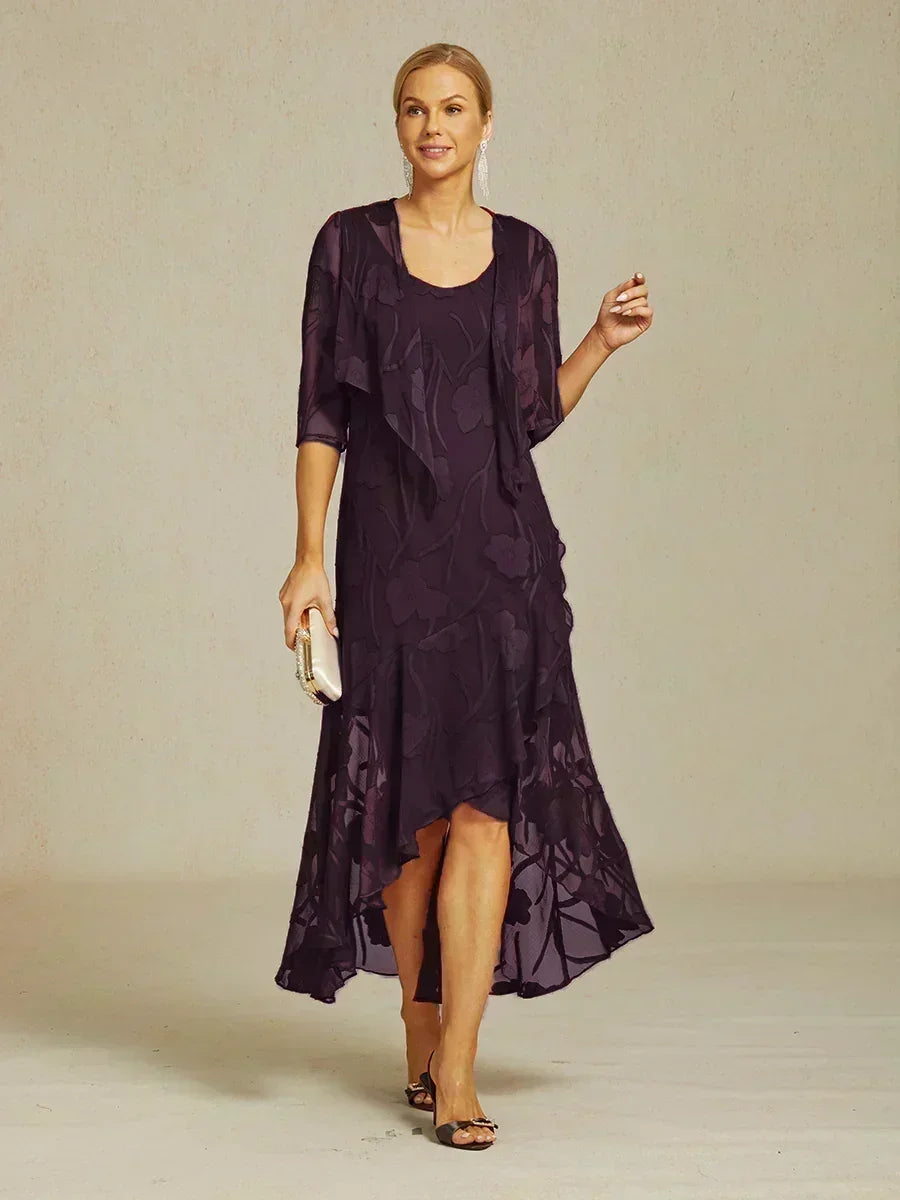 Robes de soirée sans manches en chiffon floral avec des ourlets asymétriques