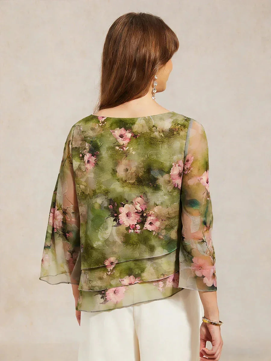 Chemisier en chiffon avec dentelle et motif floral