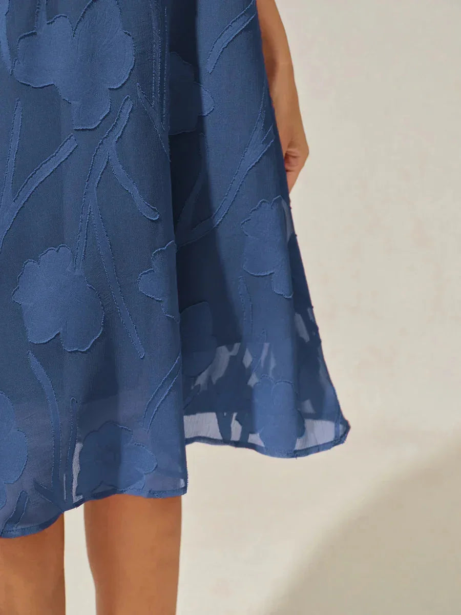 Robe A-Line en chiffon transparent avec des fleurs, longueur genou