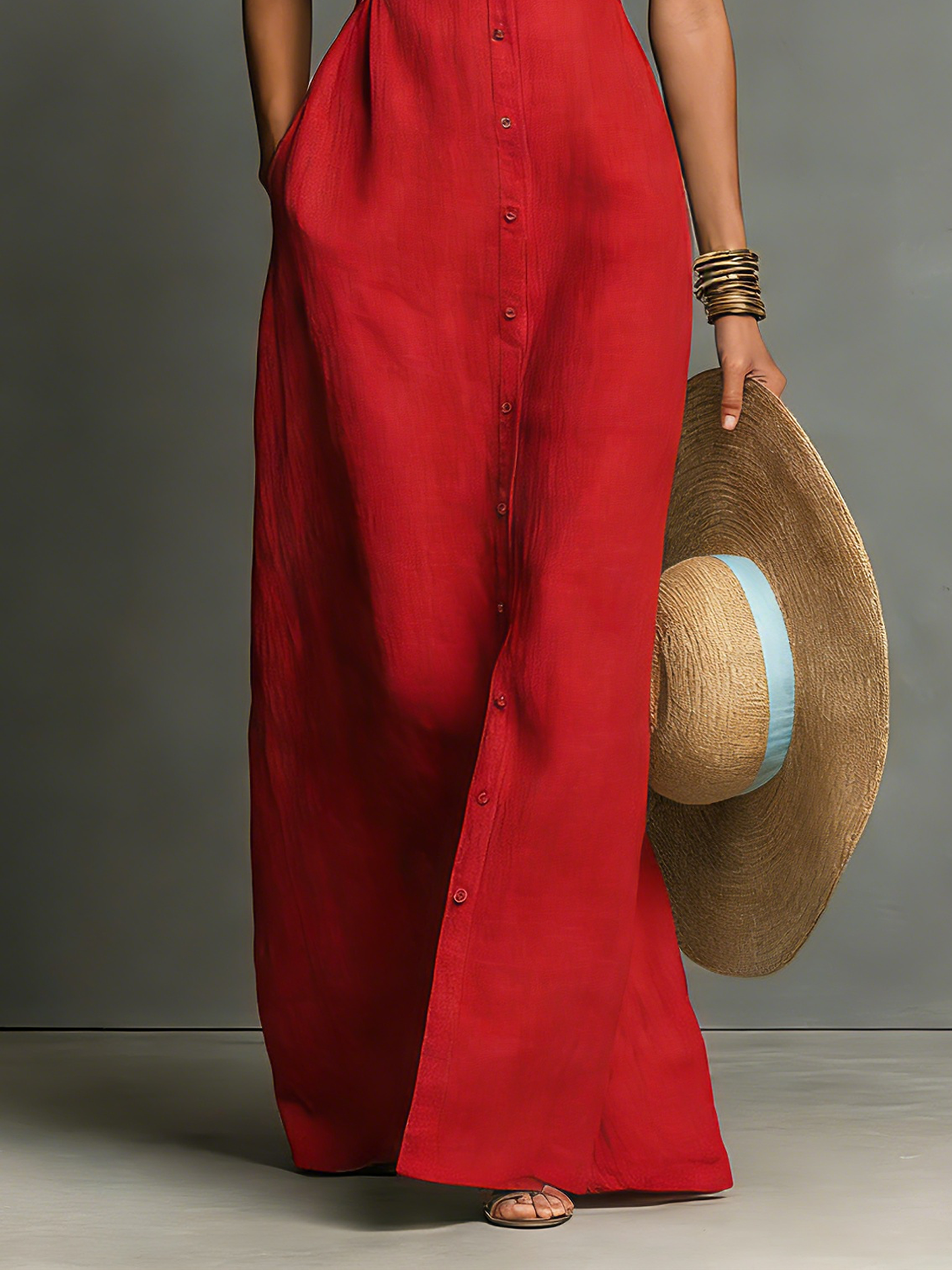 Robes maxi sans manches avec col de style minimaliste pour femmes MDZ1011C0Y