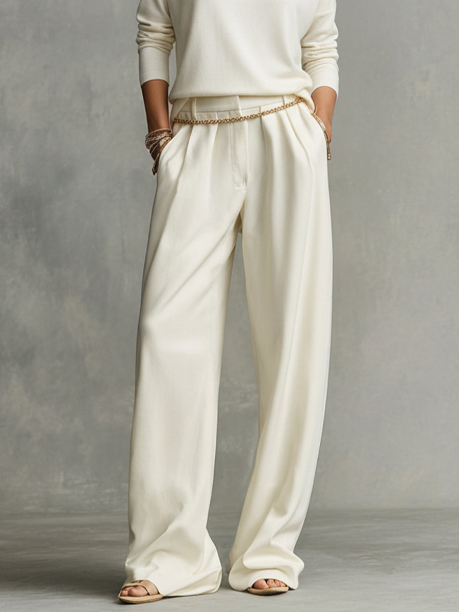Chemise Turtleneck Femme en Crème avec Pantalons Amples MDA0185K5I