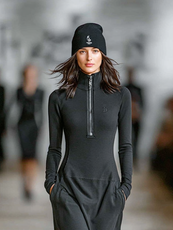 Robe maxi sportive pour femmes avec col montant et fermeture éclair MDA3197G9Y