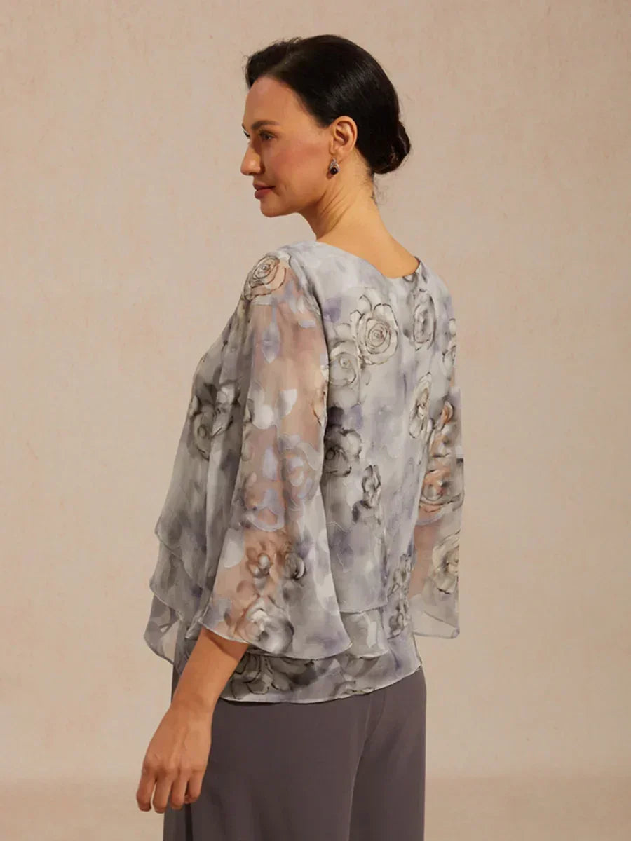 Chemisier en chiffon avec dentelle et motif floral