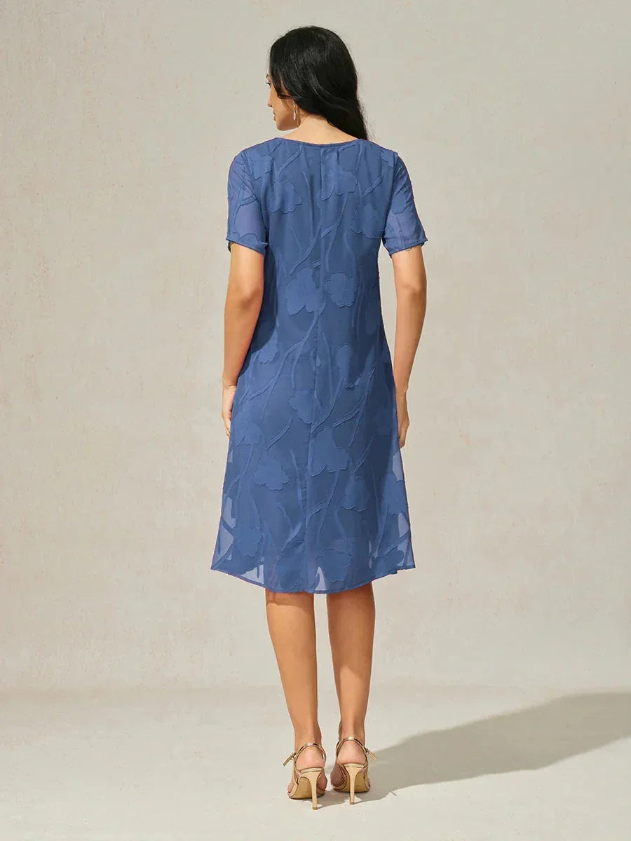 Robe A-Line en chiffon transparent avec des fleurs, longueur genou