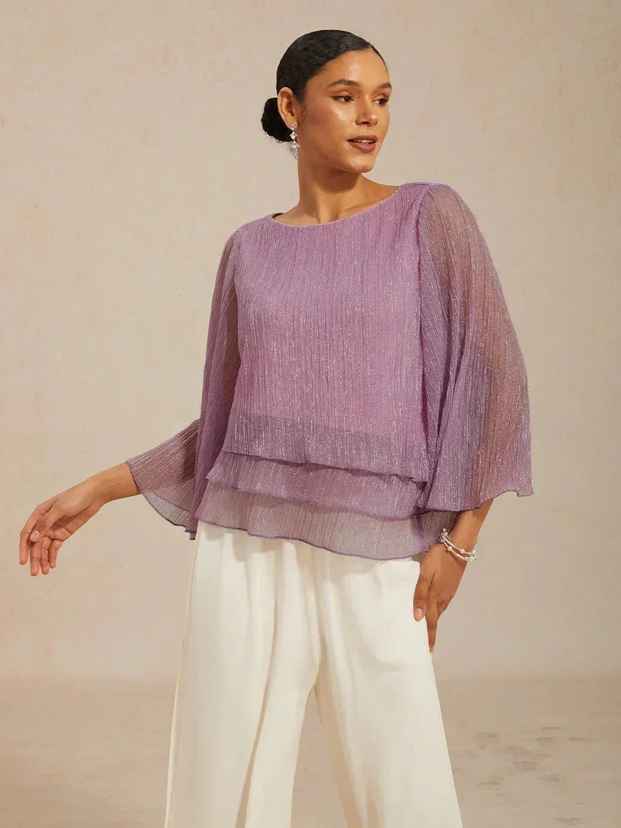 Chemise à couches asymétrique en chiffon froissé métallique
