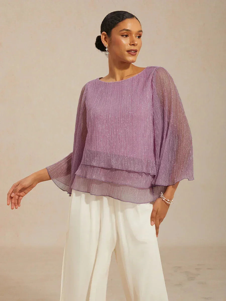 Chemise asymétrique en soie métallique plissée