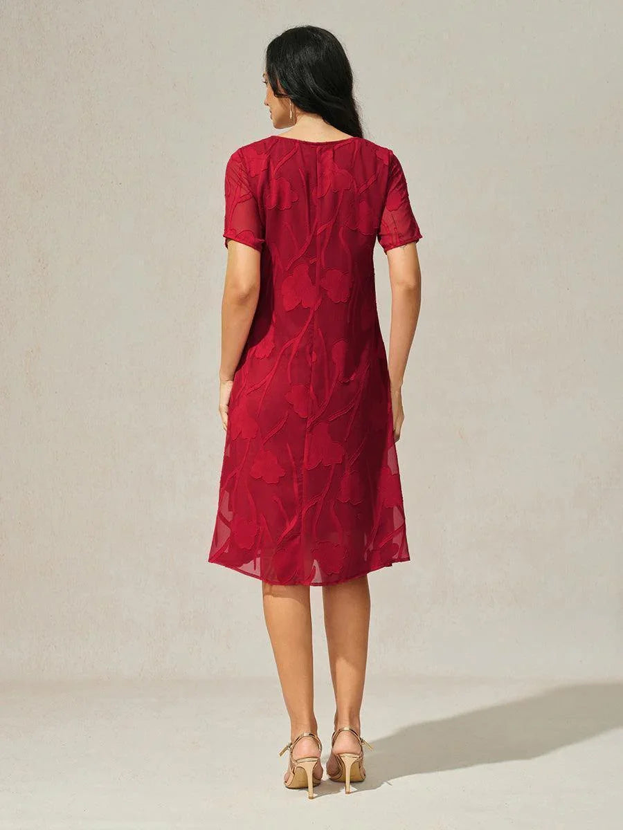 Robe A-Line en chiffon transparent avec des fleurs, longueur genou