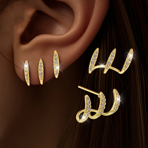 Boucles d'oreilles élégantes avec pierres précieuses en trois supports