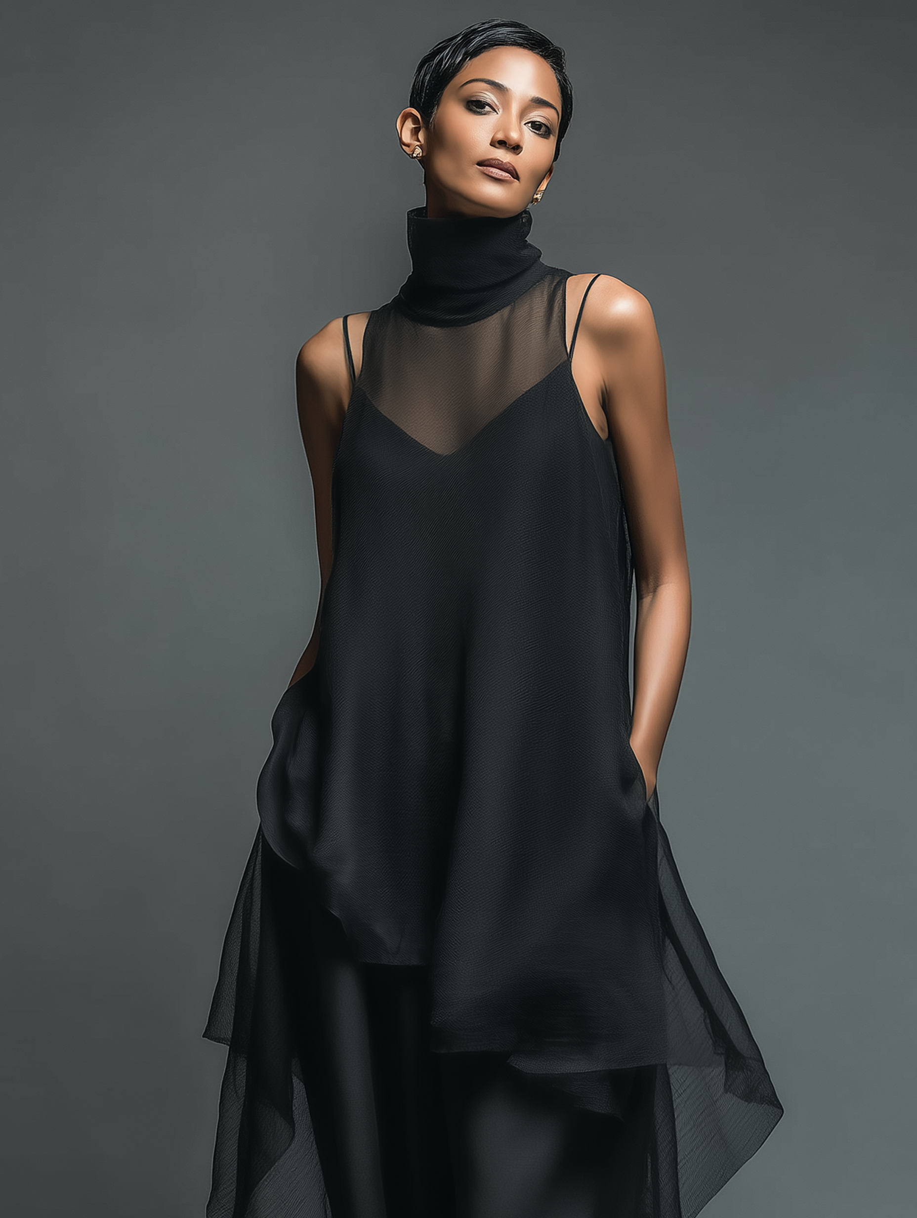 Robes de nuit minimalistes pour femmes en imitation acétate combinées avec une robe maxi à couche en chiffon MDZ2702A3Y