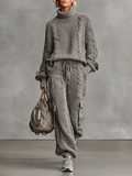 Ensemble de pantalon cargo et de pull de randonnée à col montant pour femmes MDA0958I2Y