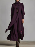 Robe maxi bleu clair avec col montant pour femmes avec broderie MDA1202K8I