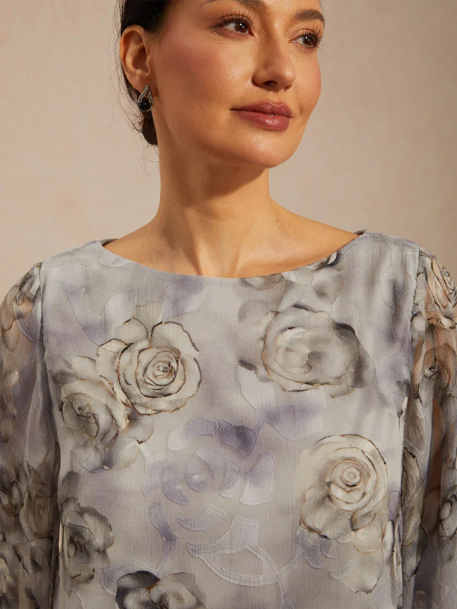 Chemisier en chiffon avec dentelle et motif floral